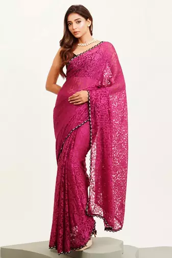 Wine designer brasso saree with blouse