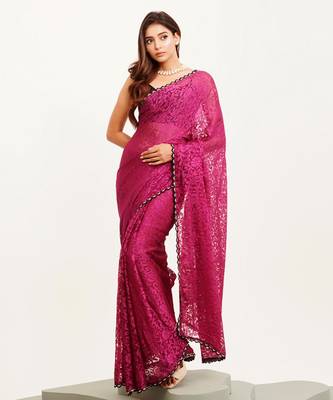 Wine designer brasso saree with blouse 2