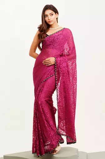 Wine designer brasso saree with blouse