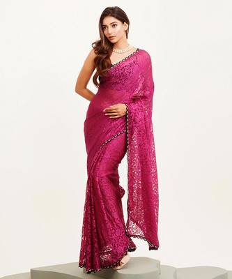 Wine designer brasso saree with blouse 3