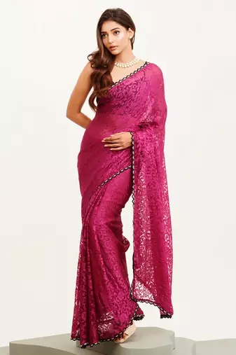 Wine designer brasso saree with blouse
