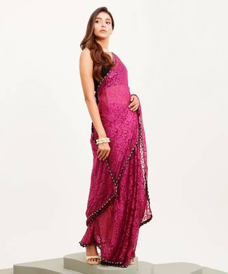 Wine designer brasso saree with blouse 4