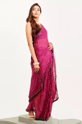 Wine designer brasso saree with blouse