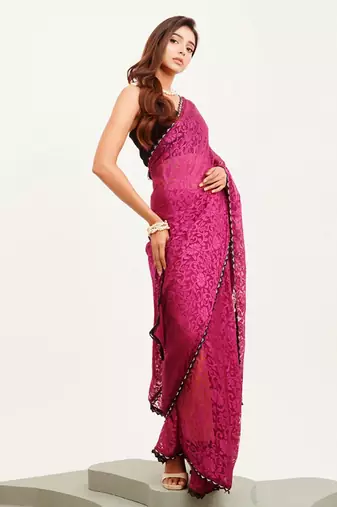 Wine designer brasso saree with blouse