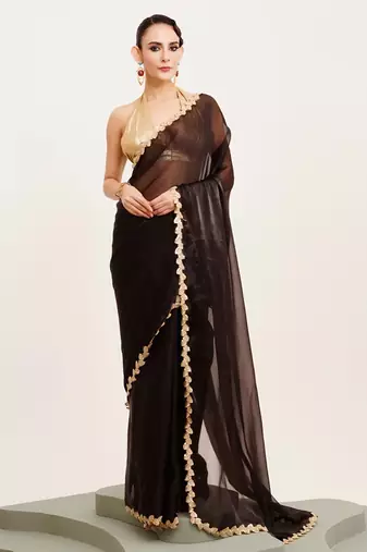 Black solid organza saree with embellished border
