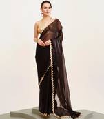 Black solid organza saree with embellished border