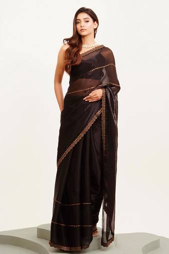 Black embellished beads and stones saree with blouse