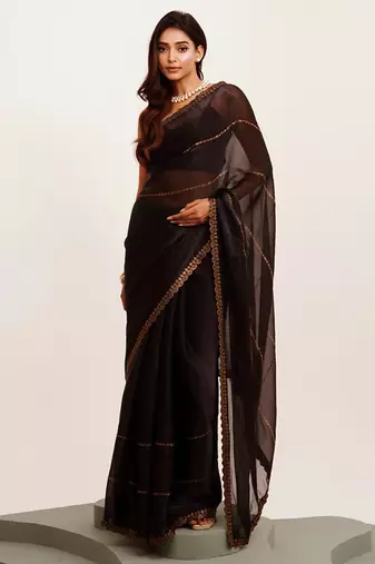 Black embellished beads and stones saree with blouse