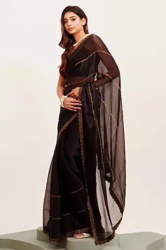 Black embellished beads and stones saree with blouse