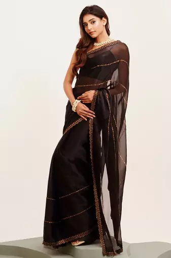Black embellished beads and stones saree with blouse