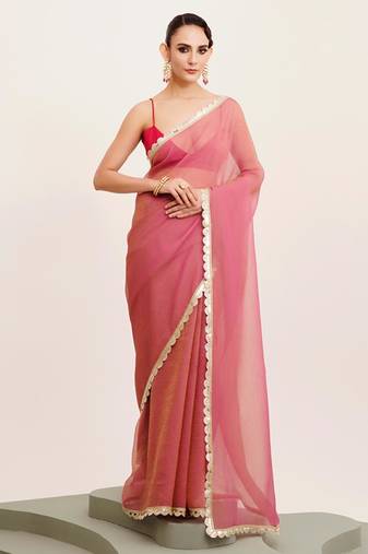 Pink designer tissue saree with blouse