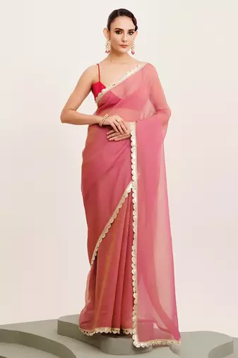 Pink designer tissue saree with blouse