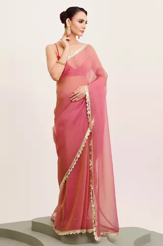Pink designer tissue saree with blouse