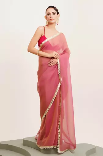 Pink designer tissue saree with blouse