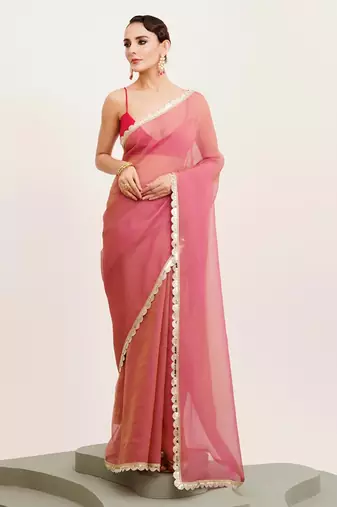 Pink designer tissue saree with blouse