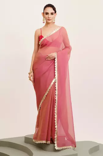 Pink designer tissue saree with blouse