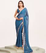 Blue embellished georgette saree with blouse