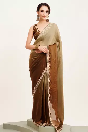 ombre beads and stones satin saree with blouse