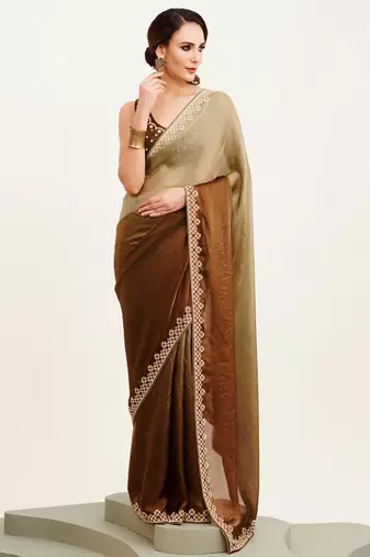 ombre beads and stones satin saree with blouse