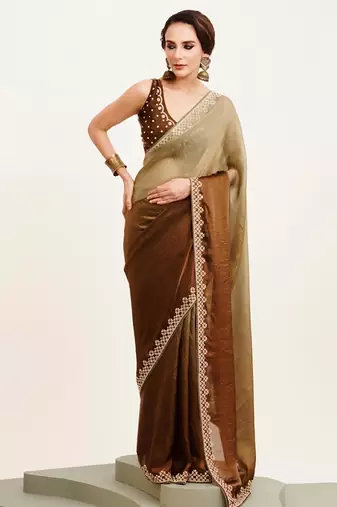 ombre beads and stones satin saree with blouse