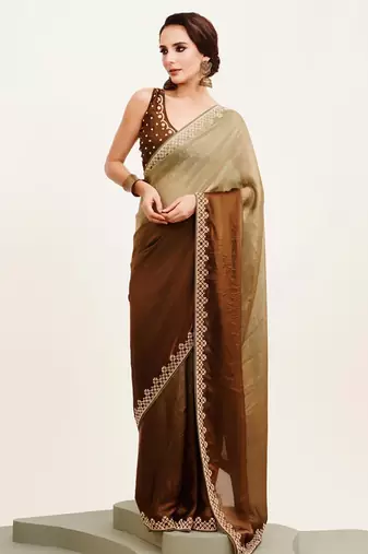 ombre beads and stones satin saree with blouse