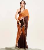 Brown ombre dyed beads and stone embellished saree with blouse