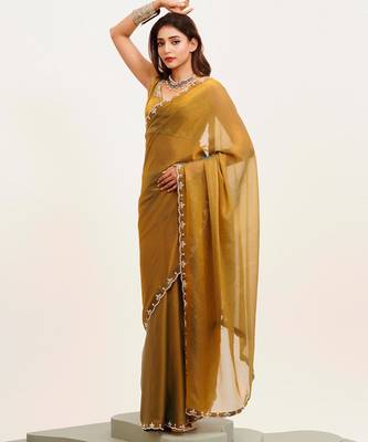 Rust embellished beads and stones satin saree with  blouse 1