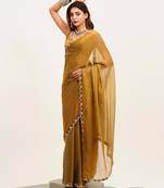 Rust embellished beads and stones satin saree with  blouse