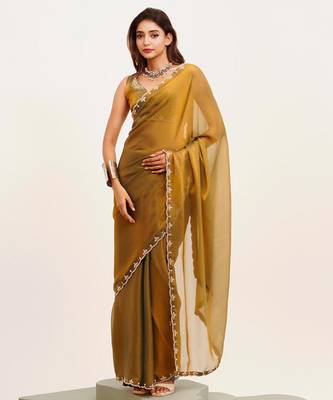 Rust embellished beads and stones satin saree with  blouse 2