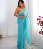 Blue organza saree with blouse