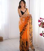 mustard chiffon designer digital print saree with blouse