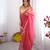 Pink embellished mirror work organza saree with blouse