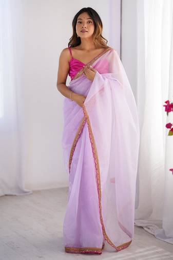 Lavender embellished  organza designer lace saree with blouse