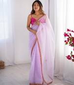Lavender embellished  organza designer lace saree with blouse