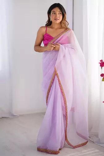 Lavender embellished  organza designer lace saree with blouse