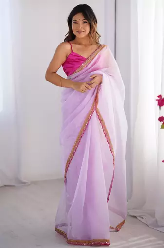 Lavender embellished  organza designer lace saree with blouse