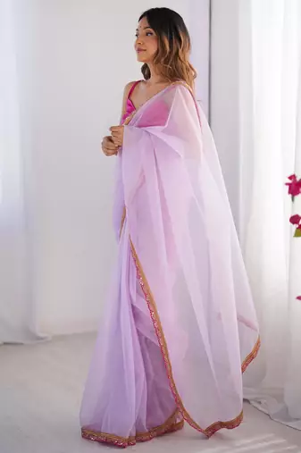 Lavender embellished  organza designer lace saree with blouse