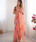 Peach digital print  organza saree  with blouse