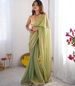 Metallic green tissue saree with unstitched blouse piece