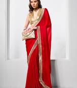 Red designer chiffon saree with blouse