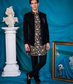 Embroidered black velvet jodhpuri suit with silk kurta