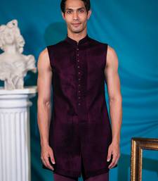 Wine velvet indowestern with sequins and floral thread work