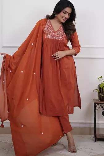 Women's Gorgeous Rayon Fabric Embroidery Work Straight Kurta Pant and Dupatta Set