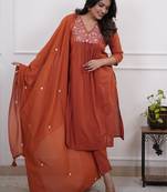 Women's  Rayon Embroidery Work Straight Kurta Pant and Dupatta Set