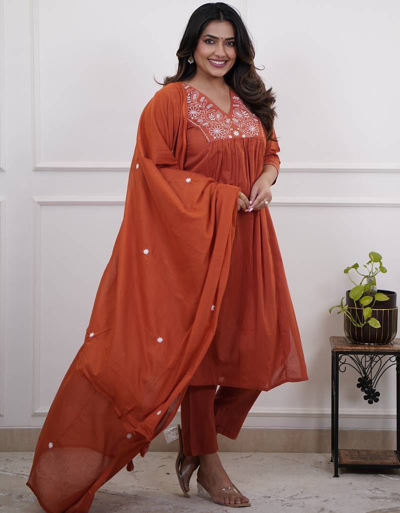 Women's Gorgeous Rayon Fabric Embroidery Work Straight Kurta Pant and Dupatta Set