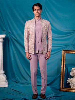 Lavender jodhpuri suit with ethnic motif thread work 1