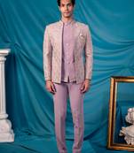Lavender jodhpuri suit with ethnic motif thread work