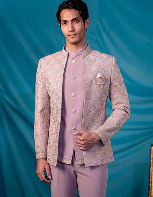 Lavender jodhpuri suit with ethnic motif thread work 2