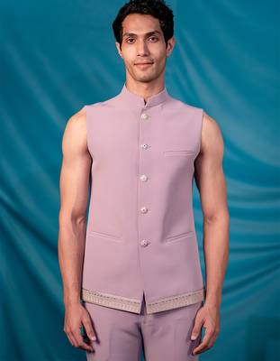 Lavender jodhpuri suit with ethnic motif thread work 3