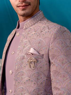 Lavender jodhpuri suit with ethnic motif thread work 4